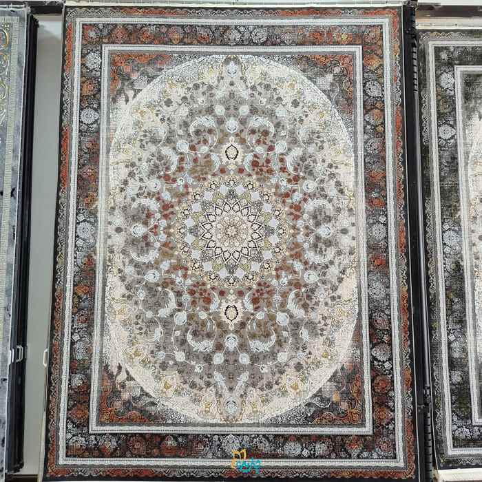 فرش ماشینی جزیره طرح جواهر آجری 1200 شانه گل برجسته